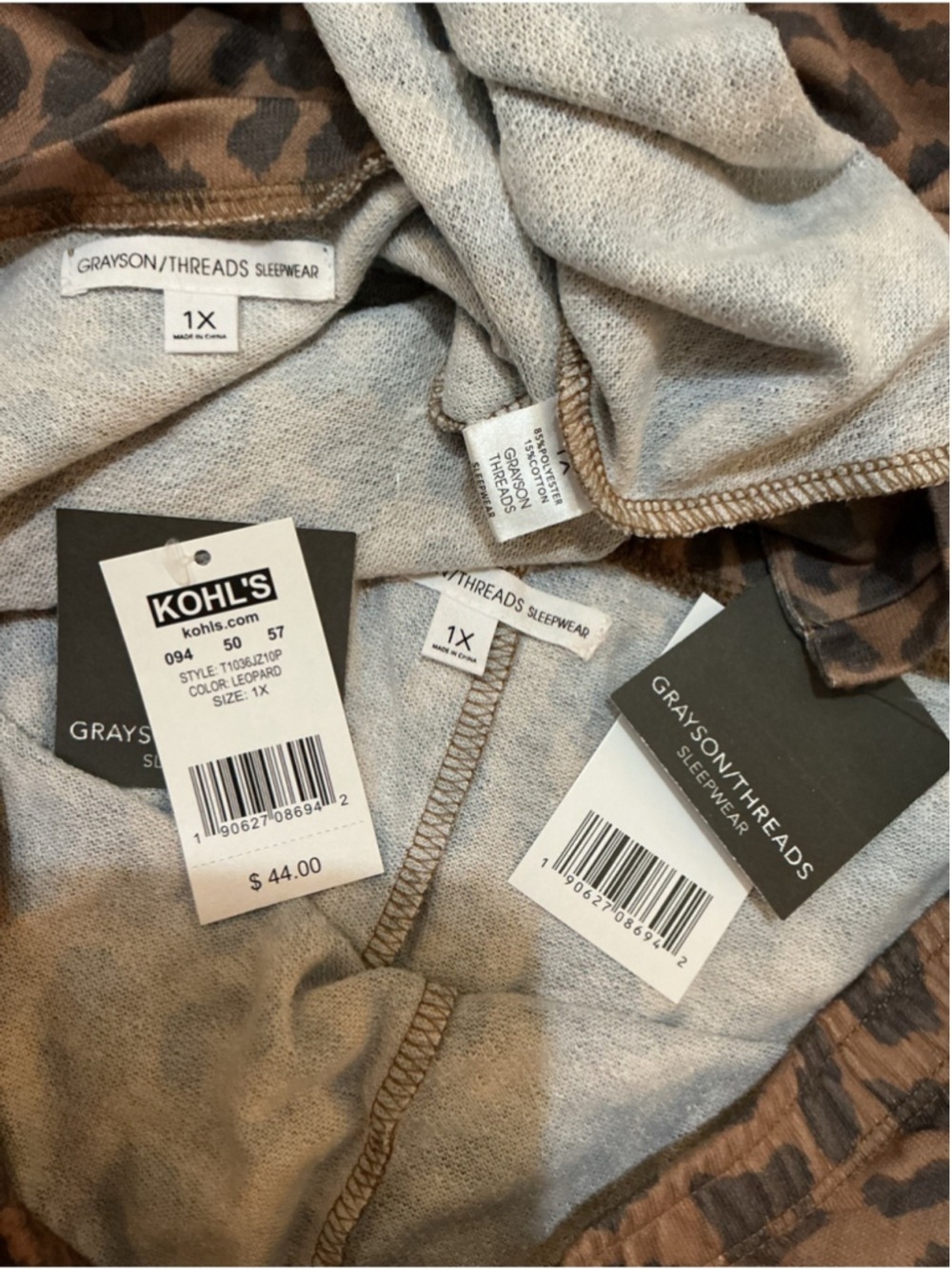 Grayson Thread Leopard Print Lounge Pajama Set 1X Brown Cozy Sleepwear Plus Size - Picture 5 of 14